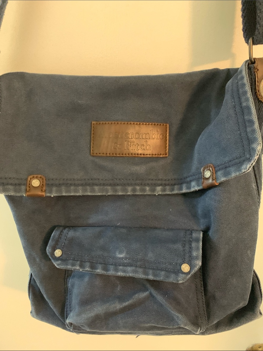 Abercrombie & Fitch Blue Canvas Messenger Bag with Leather Trim